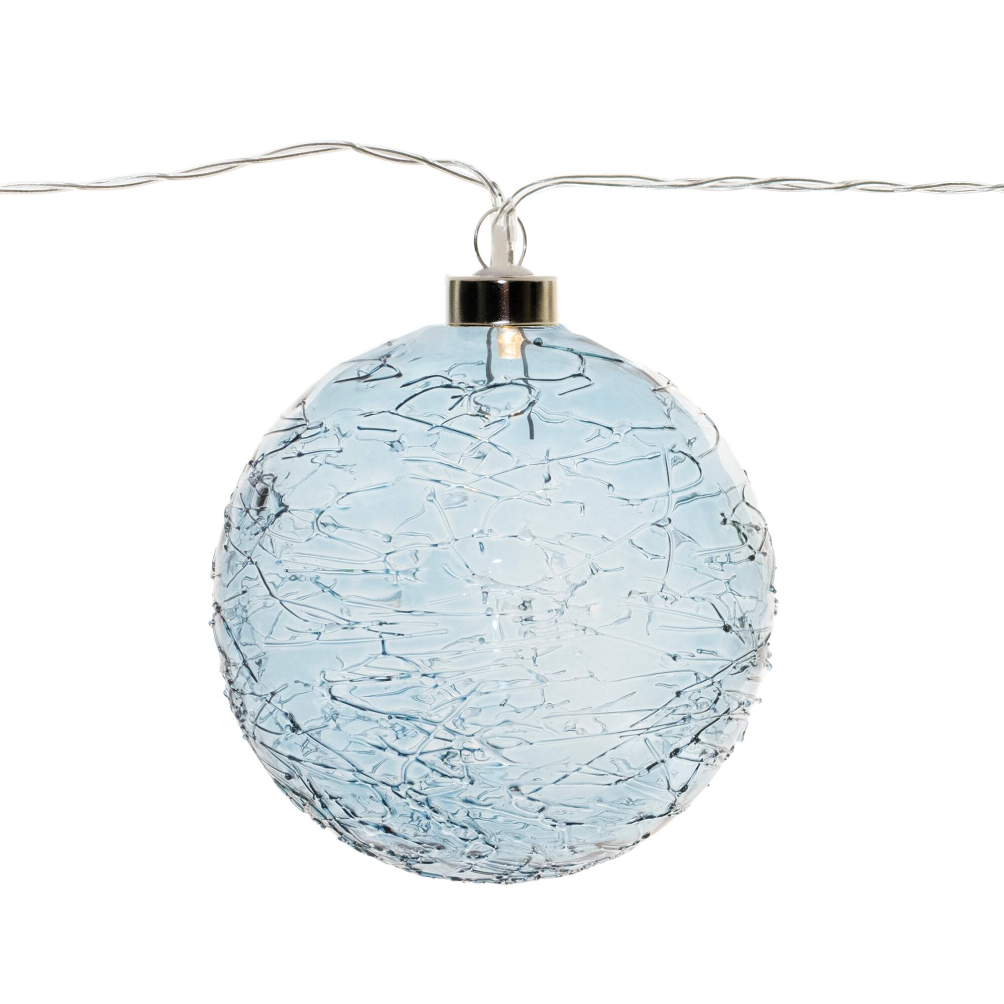 LED Blue Crackle Glass Ball Ornament String